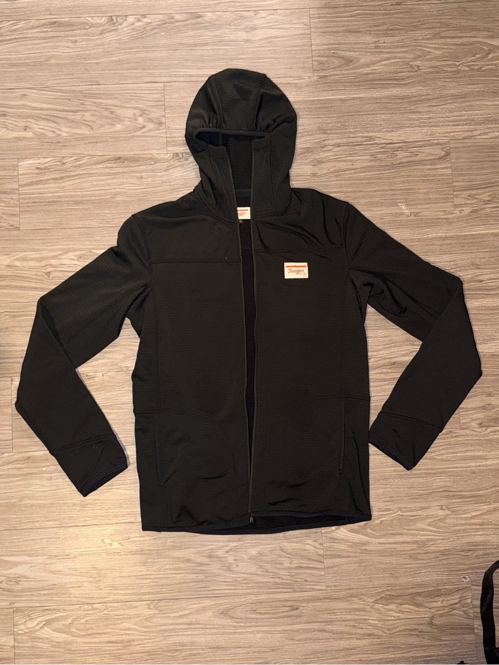 Seager Grit Company Grid Fleece Jacket Mens Large Black Full Zip Hooded